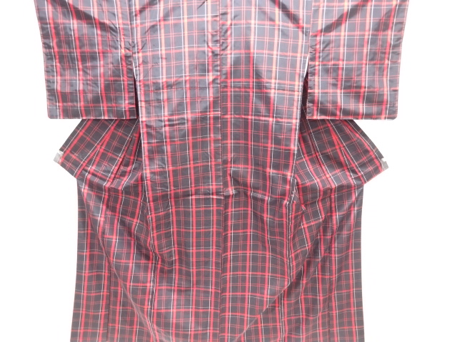 JAPANESE KIMONO / UNUSED KIMONO ENSEMBLE / SILK / YONEZAWA TSUMUGI / WOVEN GRID